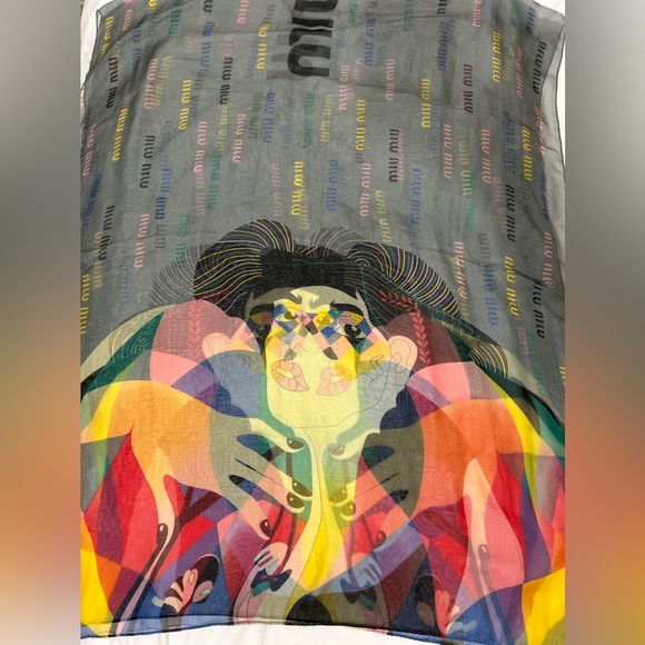 MiuMiu Vintage Silk Harlequin Grey Wrap/Scarf - Picture 4 of 14